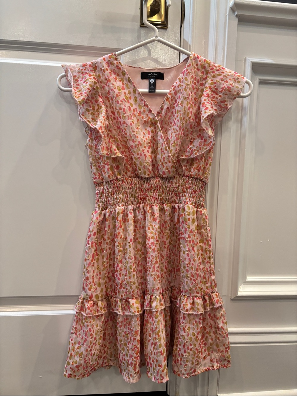 Aqua Pink Multi-Print Smocked Waist Tiered Dress